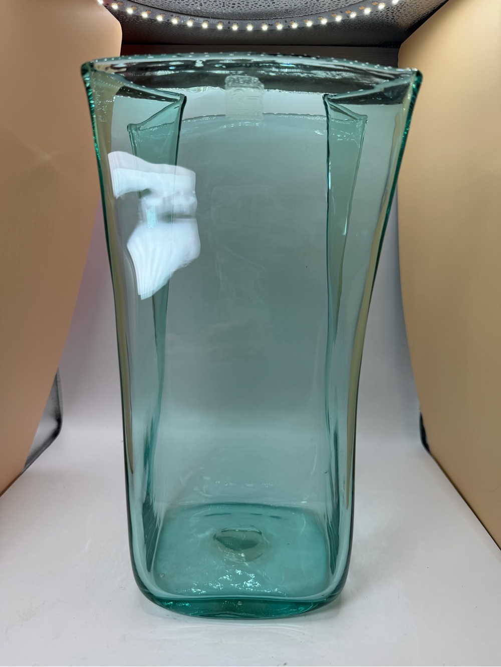 Blenko Hand Blown Glass Antique Green PAPER BAG VASE # 8813L. 12”